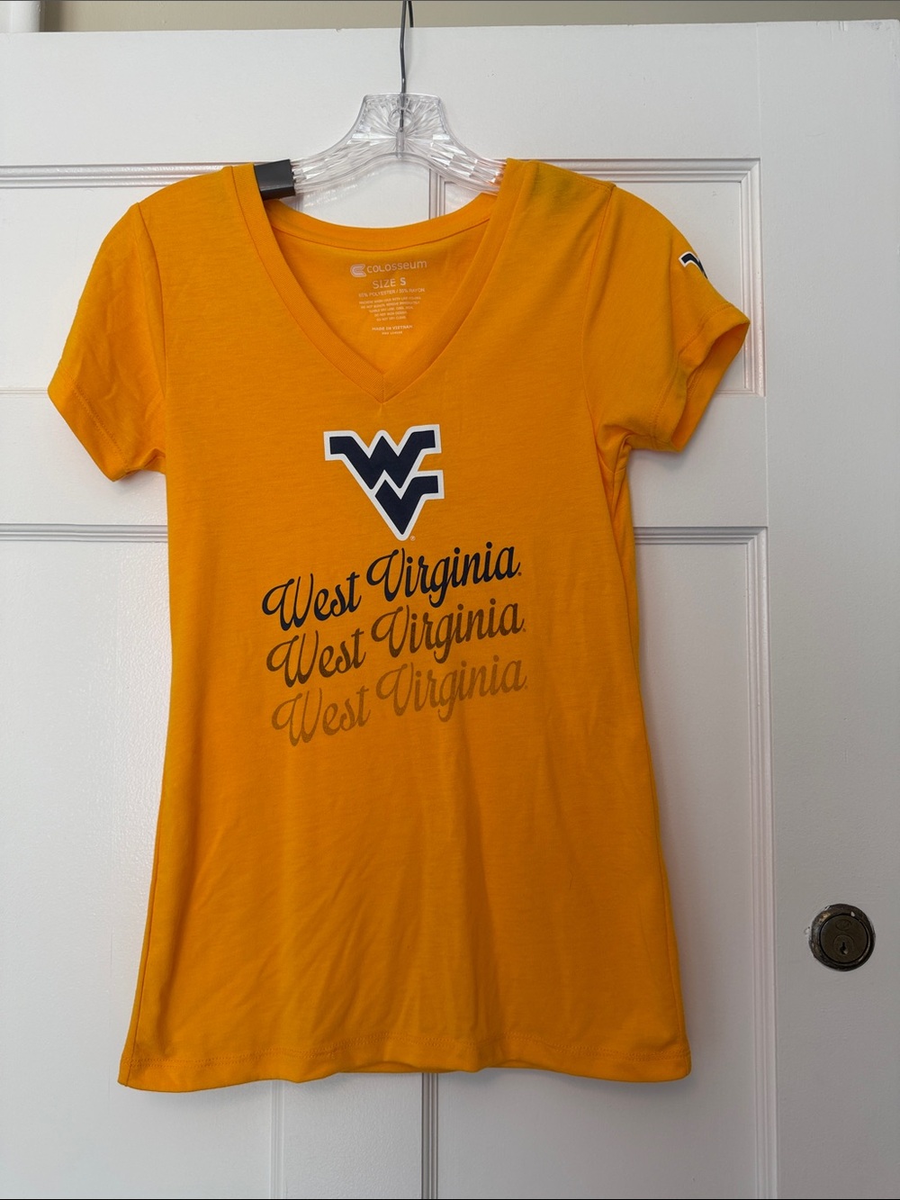 Colosseum Women's West Virginia V-Neck Tee - Gold and Navy
